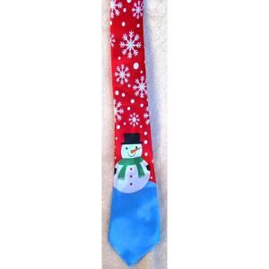Men's Tie Red White Blue with Snowman and Snowflakes Standard Width and Length